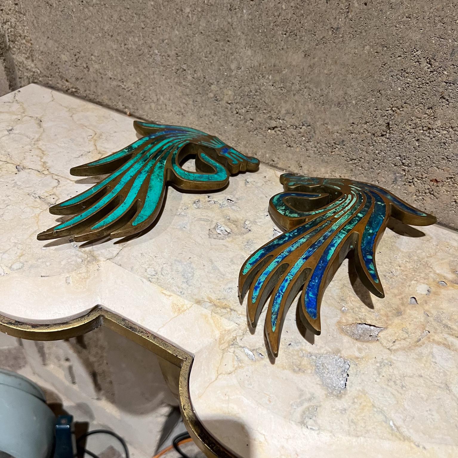 Mid-Century Modern 1950s Mexican artist Pepe Mendoza Malachite Dragon Door Handle Pull Set