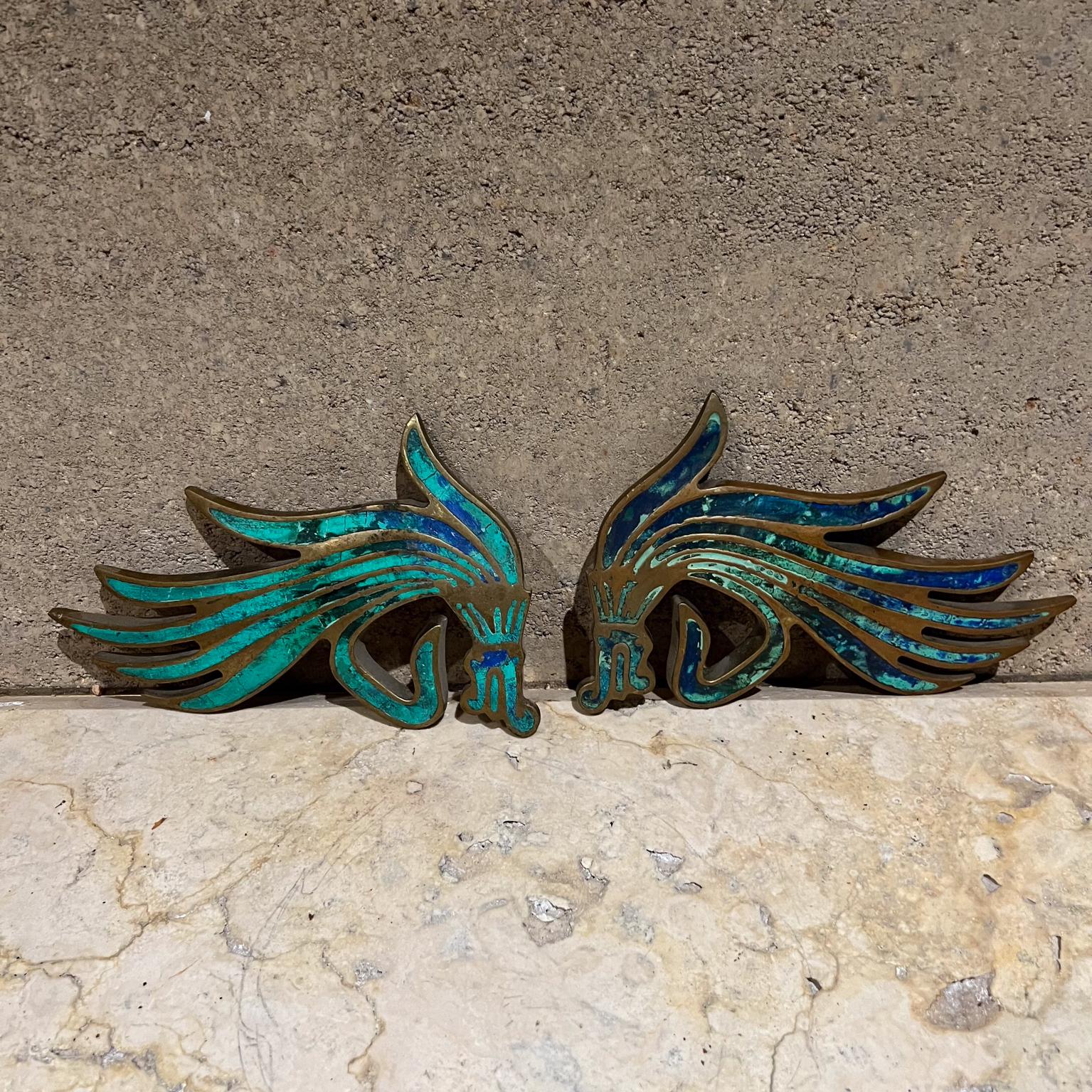 Mid-20th Century 1950s Mexican artist Pepe Mendoza Malachite Dragon Door Handle Pull Set