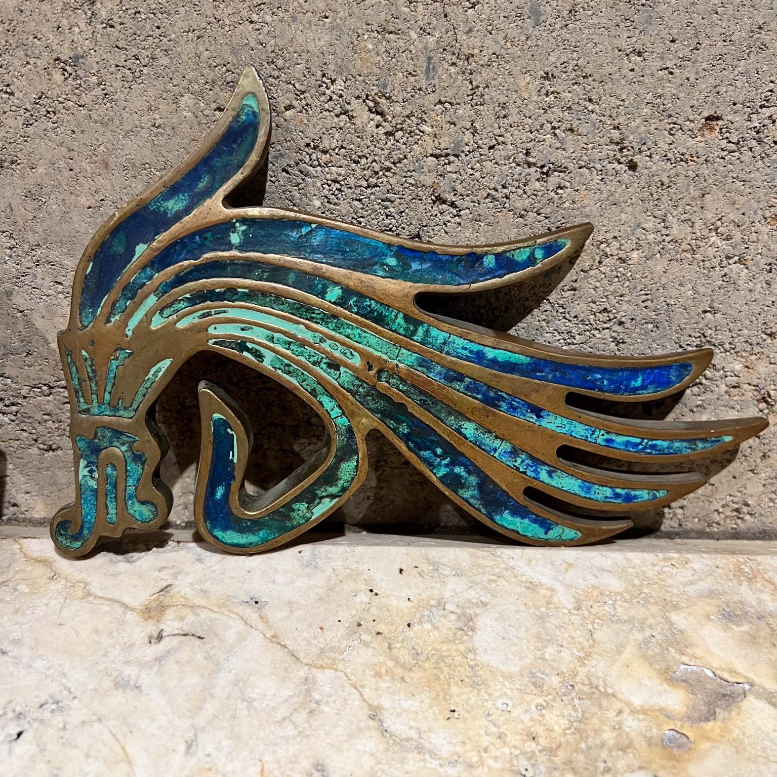 Brass 1950s Mexican artist Pepe Mendoza Malachite Dragon Door Handle Pull Set