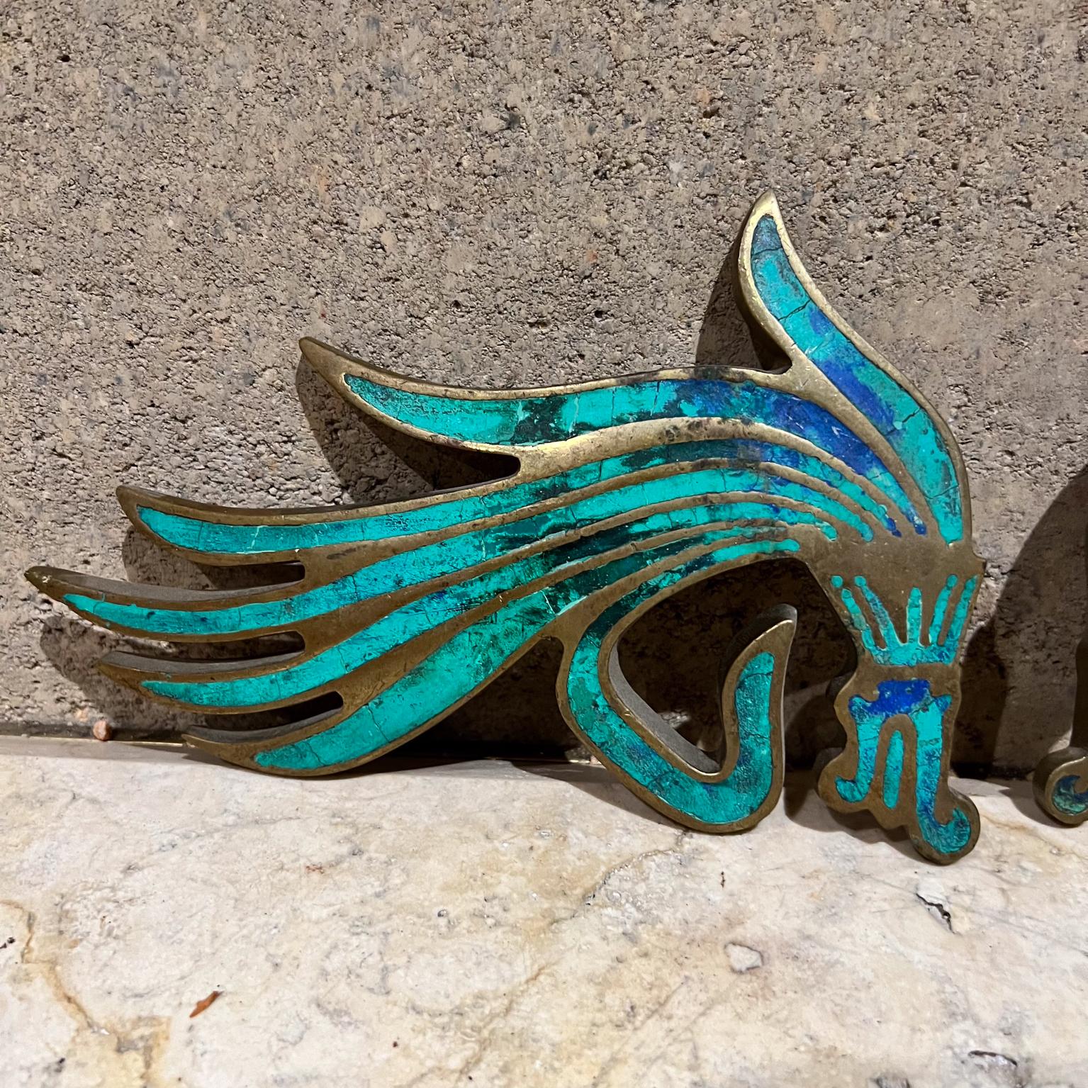 1950s Mexican artist Pepe Mendoza Malachite Dragon Door Handle Pull Set 1
