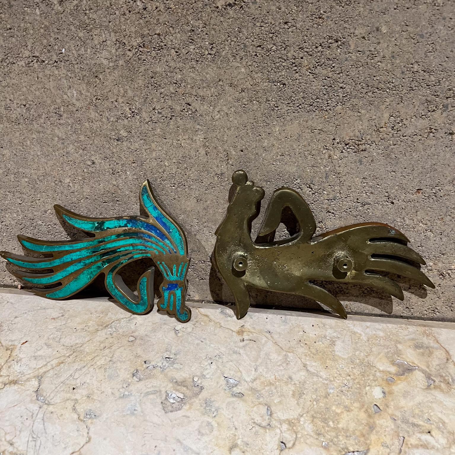 1950s Mexican artist Pepe Mendoza Malachite Dragon Door Handle Pull Set 2