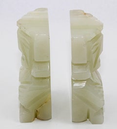 1950s Mexican Aztec Mayan Figure Onyx Stone Pair of Hand-Carved Bookends