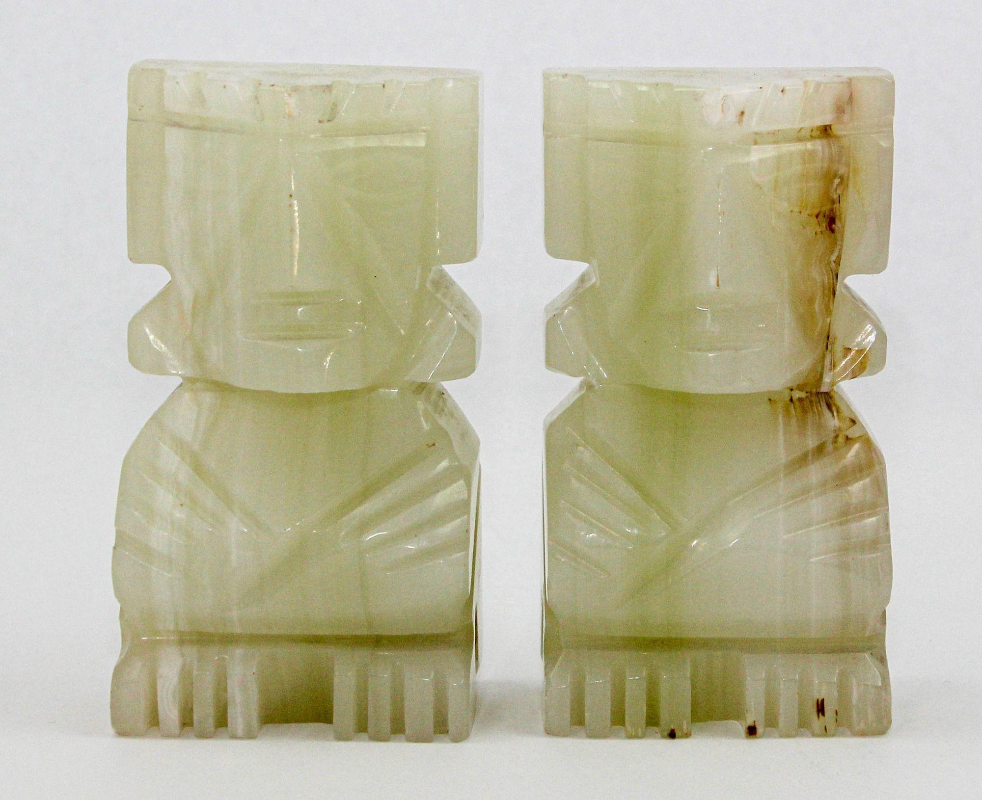 1950s Mexican Aztec Mayan Figure Onyx Stone Pair of Hand-Carved Bookends 3