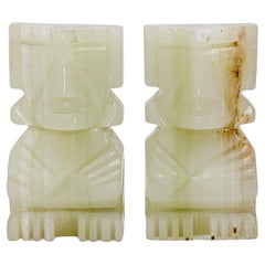 1950s Mexican Aztec Mayan Figure Onyx Stone Pair of Hand-Carved Bookends