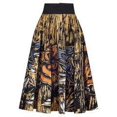 1950s Mexican Black Circle Skirt with Gold Hand-Painted Pattern