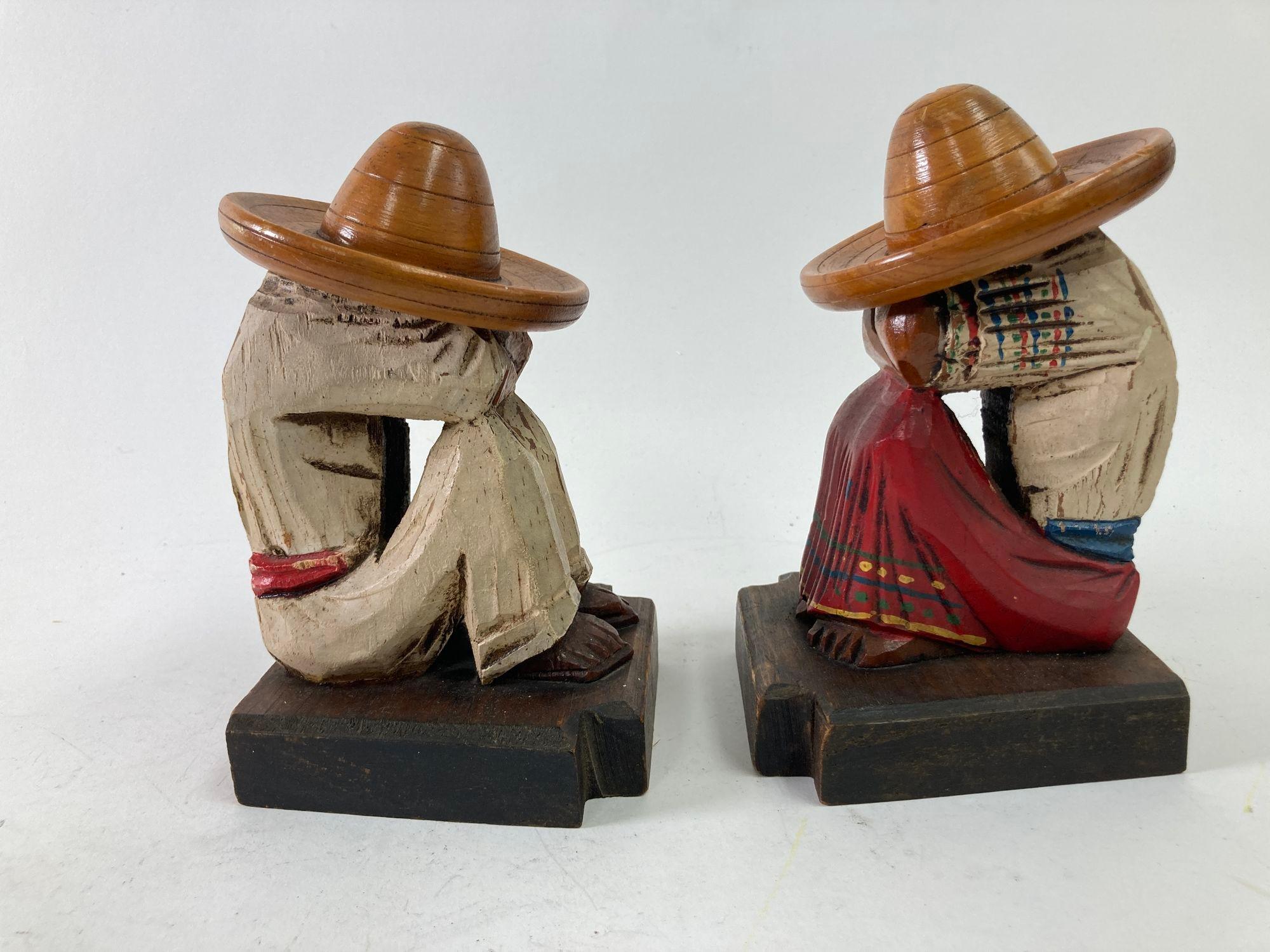 20th Century 1950s Mexican Bookends Siesta Wood Sculpture Polychrome Folk Art
