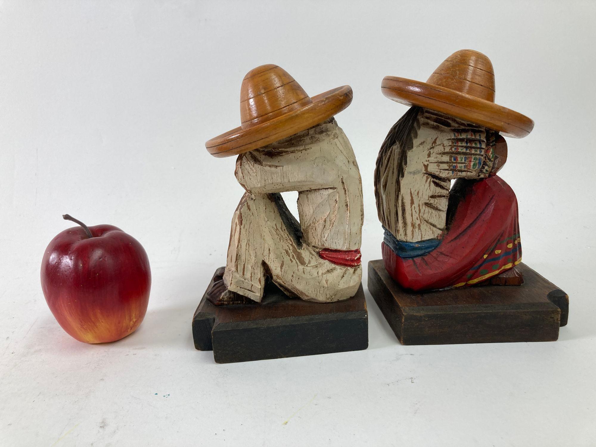 1950s Mexican Bookends Siesta Wood Sculpture Polychrome Folk Art 3