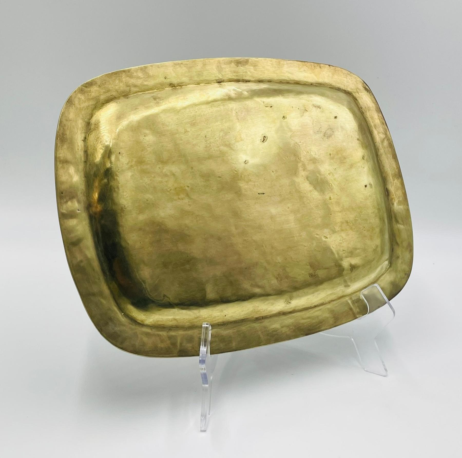 1950s Mexican Brass & Abalone Shell Tray with Five Alpaca Tumblers, Signed LMG For Sale 13