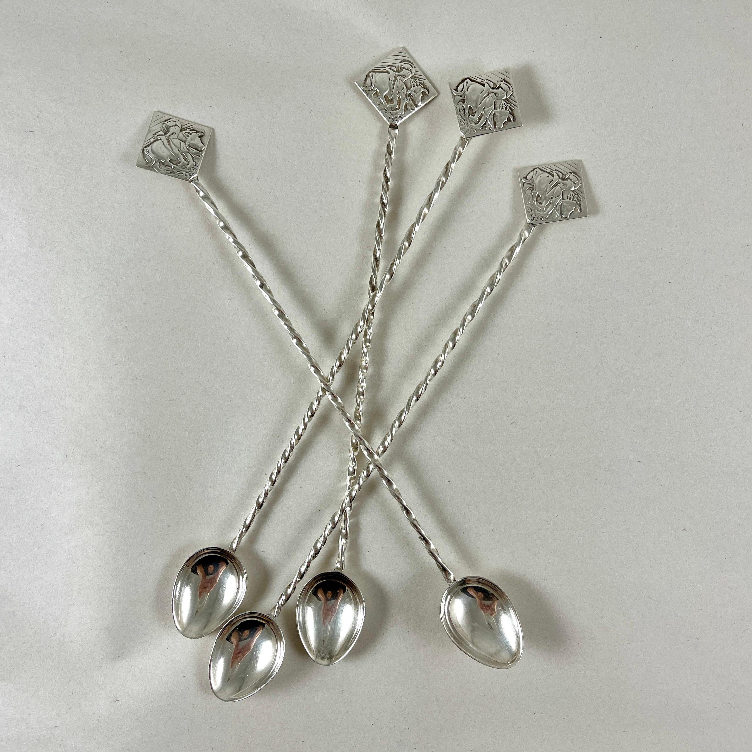 1950s Mexican Matador Sterling Silver Long Iced Tea Spoons, Set of Four 3