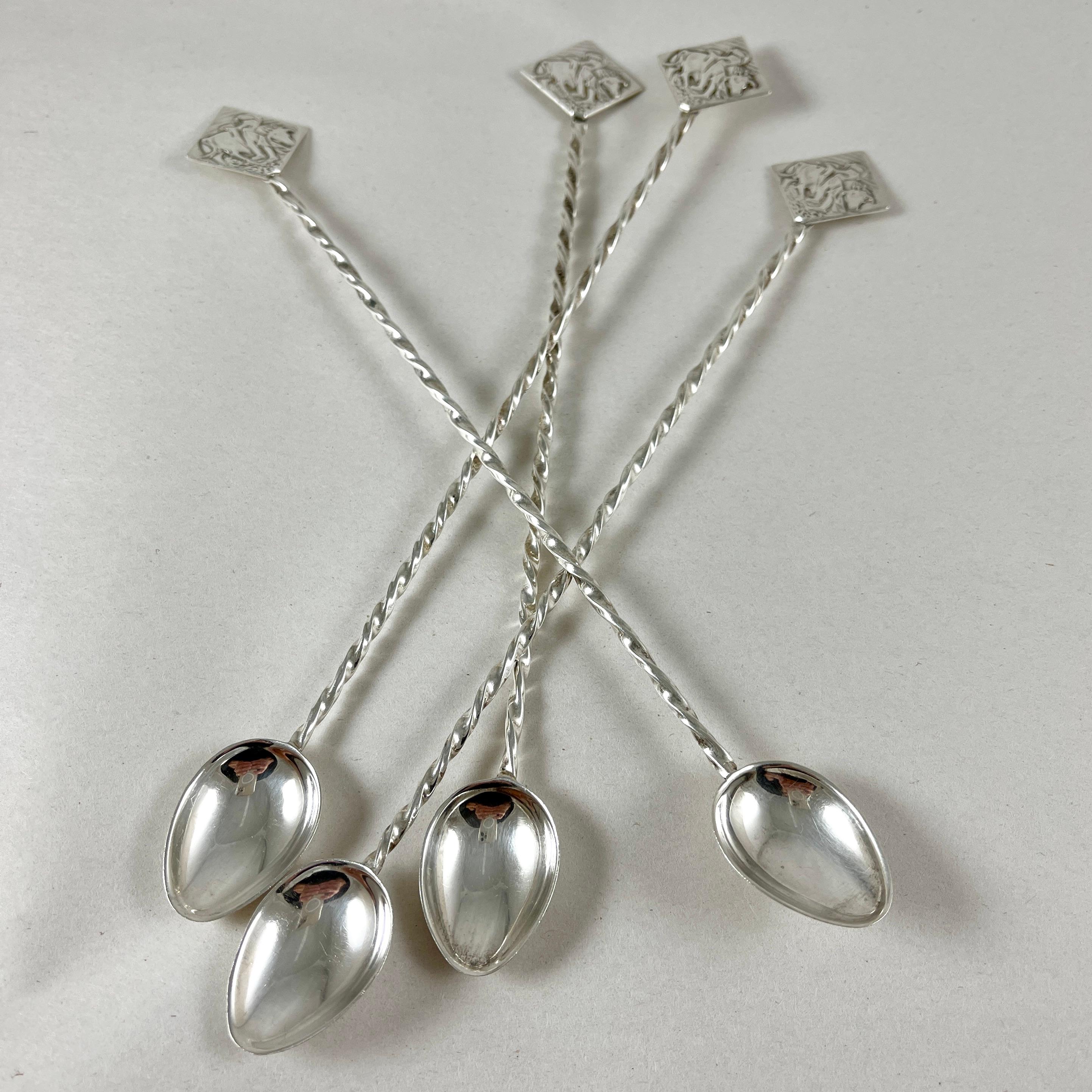 1950s Mexican Matador Sterling Silver Long Iced Tea Spoons, Set of Four 4