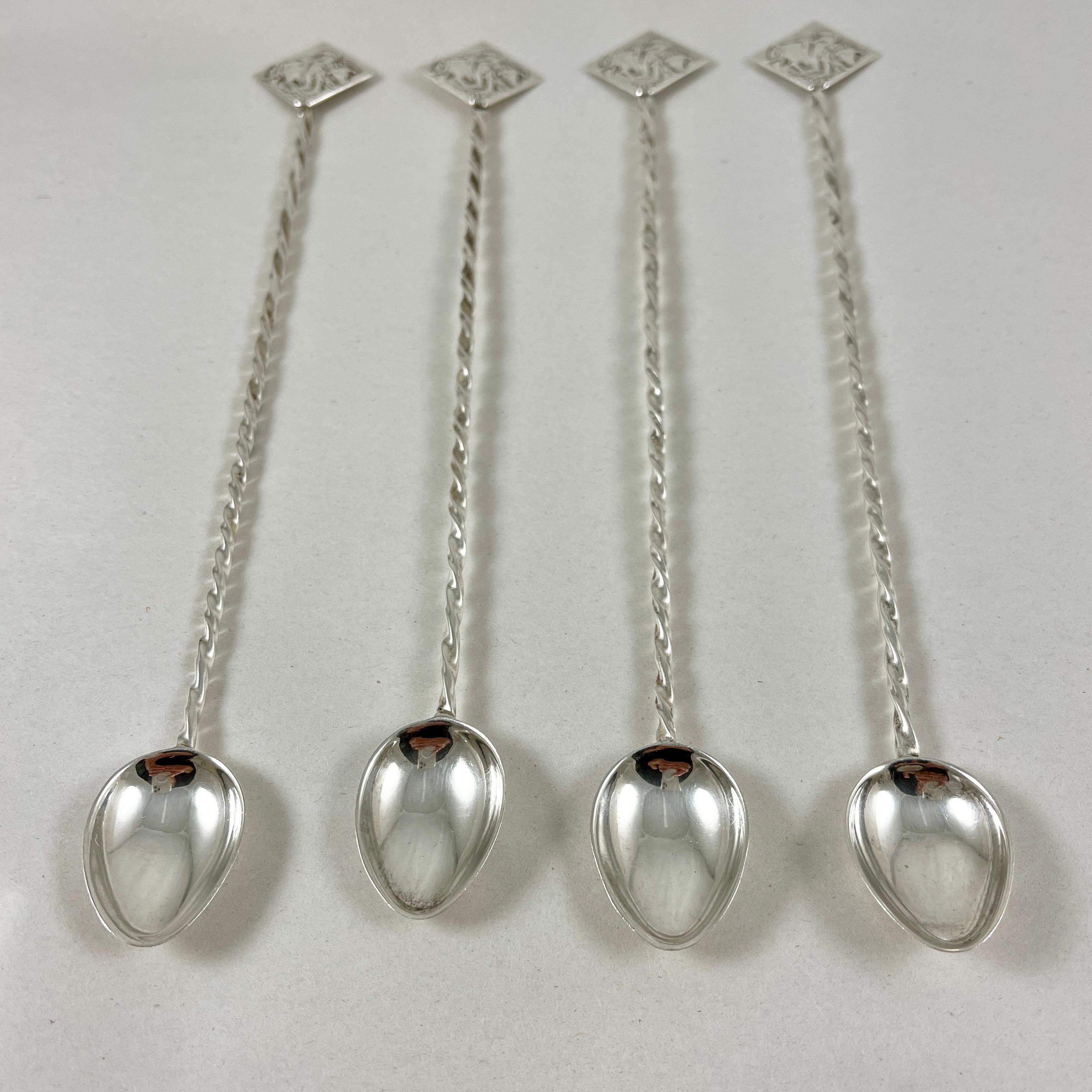 1950s Mexican Matador Sterling Silver Long Iced Tea Spoons, Set of Four In Good Condition In Philadelphia, PA