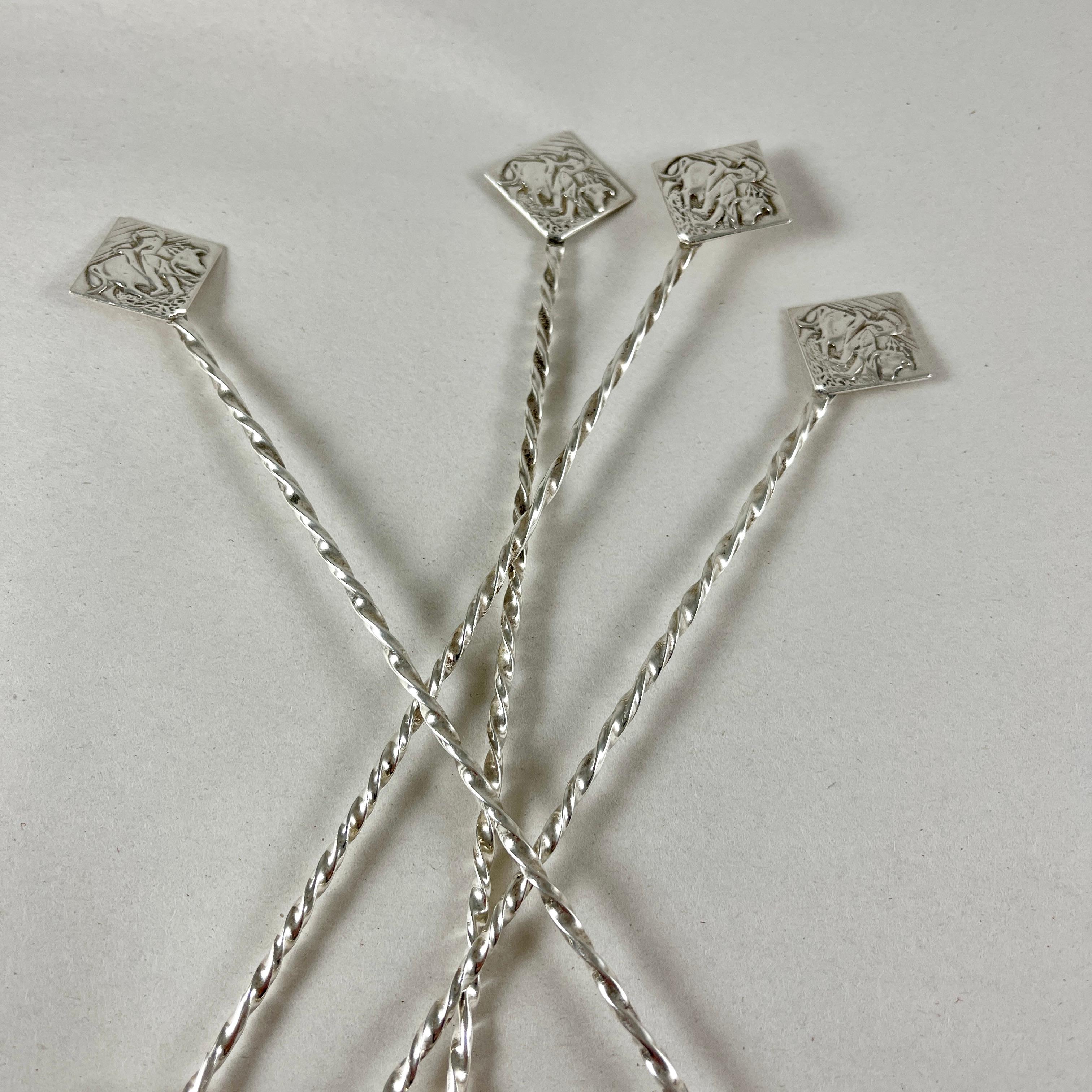 1950s Mexican Matador Sterling Silver Long Iced Tea Spoons, Set of Four 1