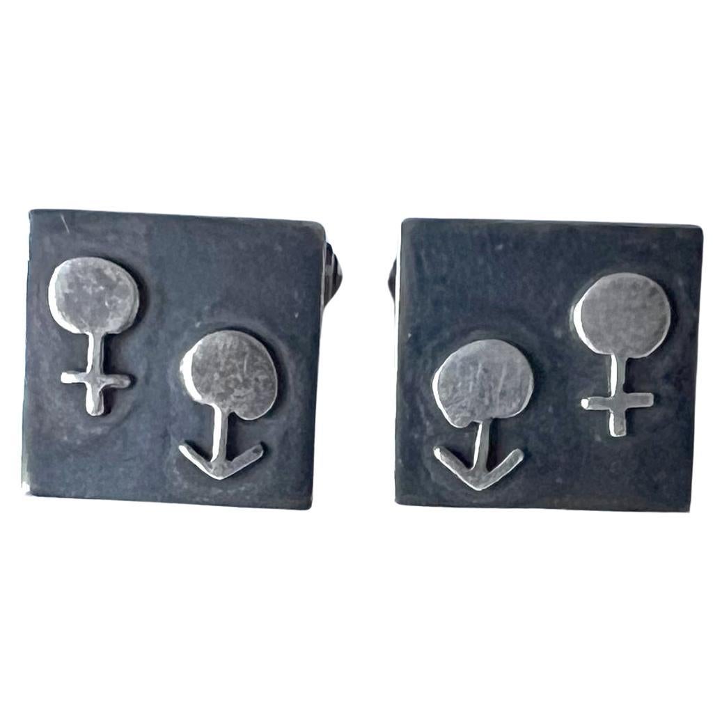 1950s Mexican Modernist Gender Symbol Sterling Silver Cufflinks In Good Condition For Sale In Palm Springs, CA