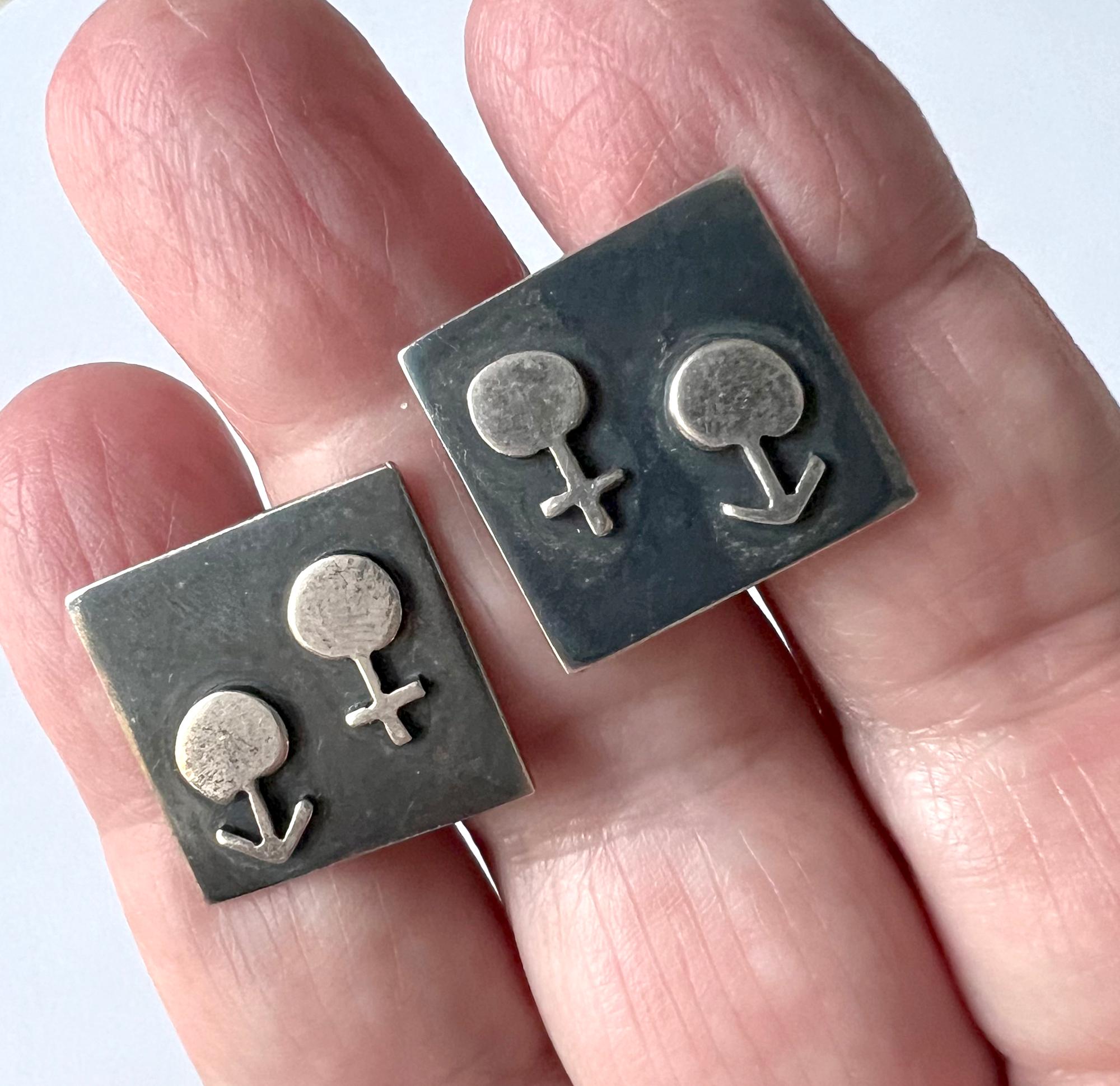1950s Mexican Modernist Gender Symbol Sterling Silver Cufflinks For Sale 1
