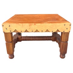 1950
s Mexican Modernist Low Stool in Leather 
Walnut Rustic