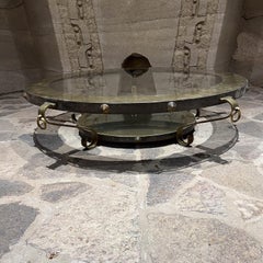 1950s Round Cocktail Coffee Table Brass and Églomisé Arturo Pani