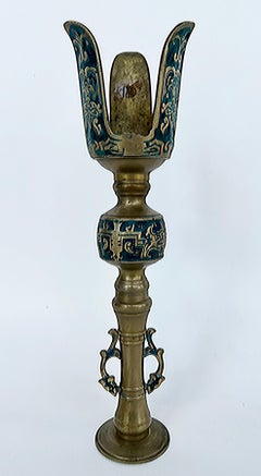 1950s Mexican Pepe Mendoza Brass Malachite Candlesticks Pair