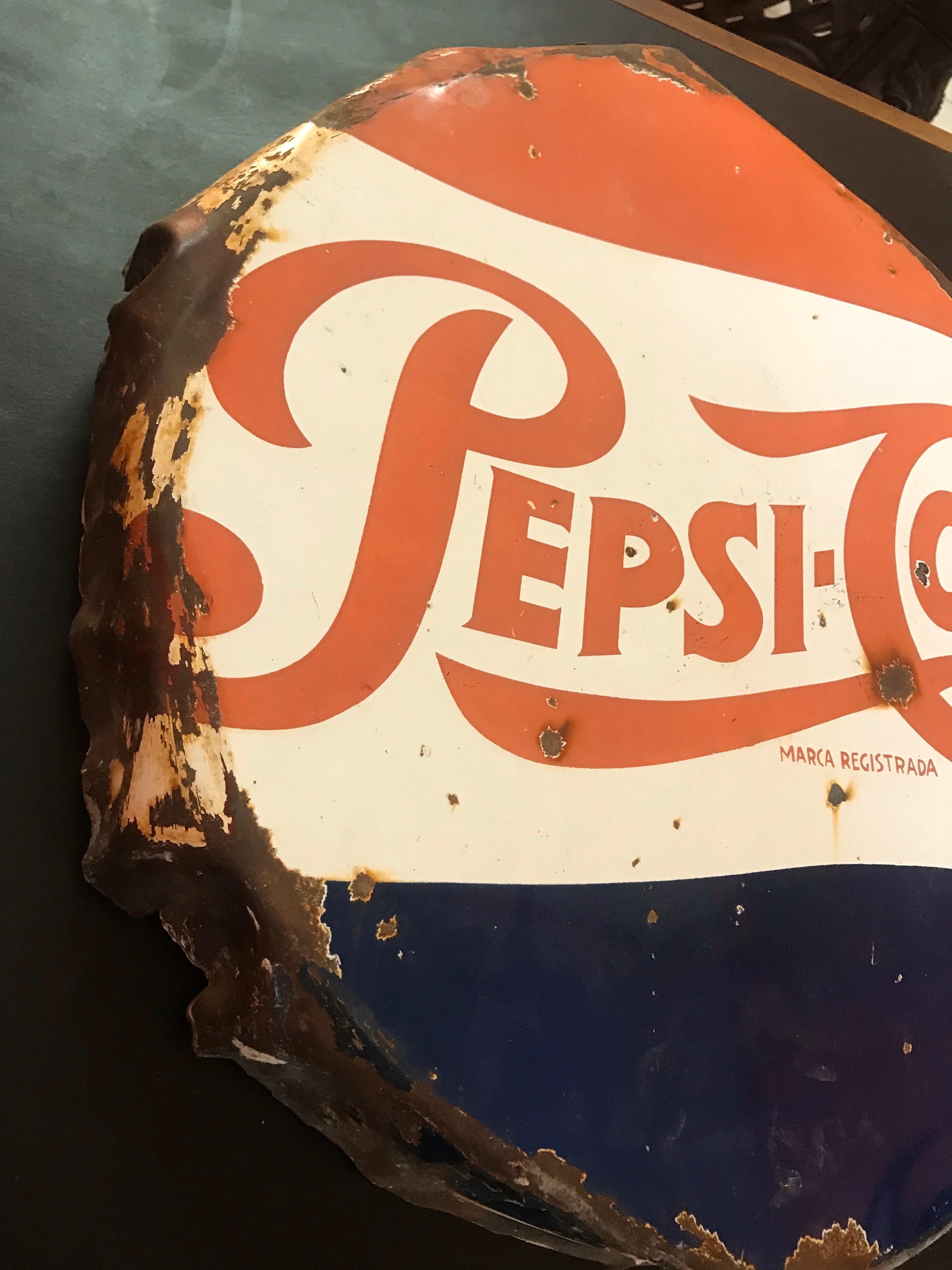 Vintage 1950’s Mexican Pepsi Cola Porcelain Sign  1