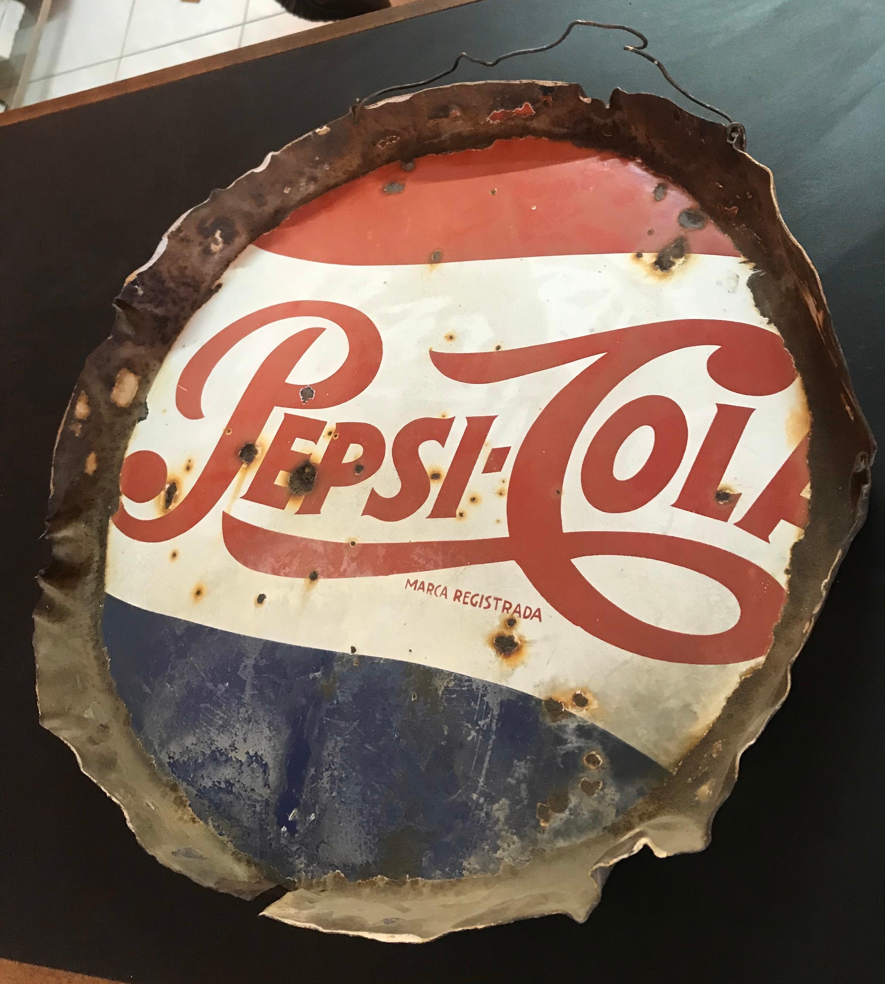 Vintage 1950’s Mexican Pepsi Cola Porcelain Sign  2