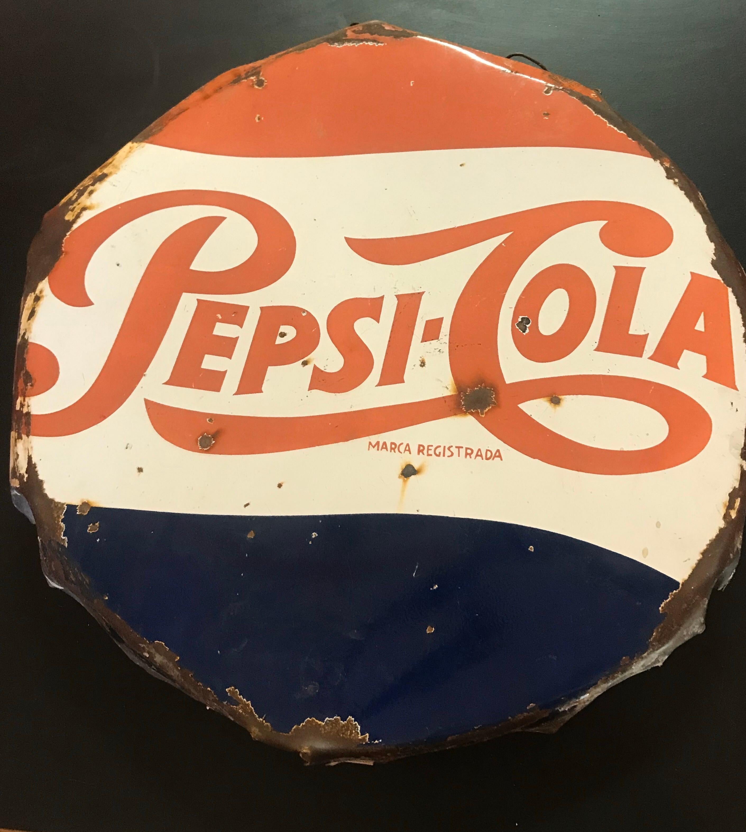 Mid-20th Century Vintage 1950’s Mexican Pepsi Cola Porcelain Sign 