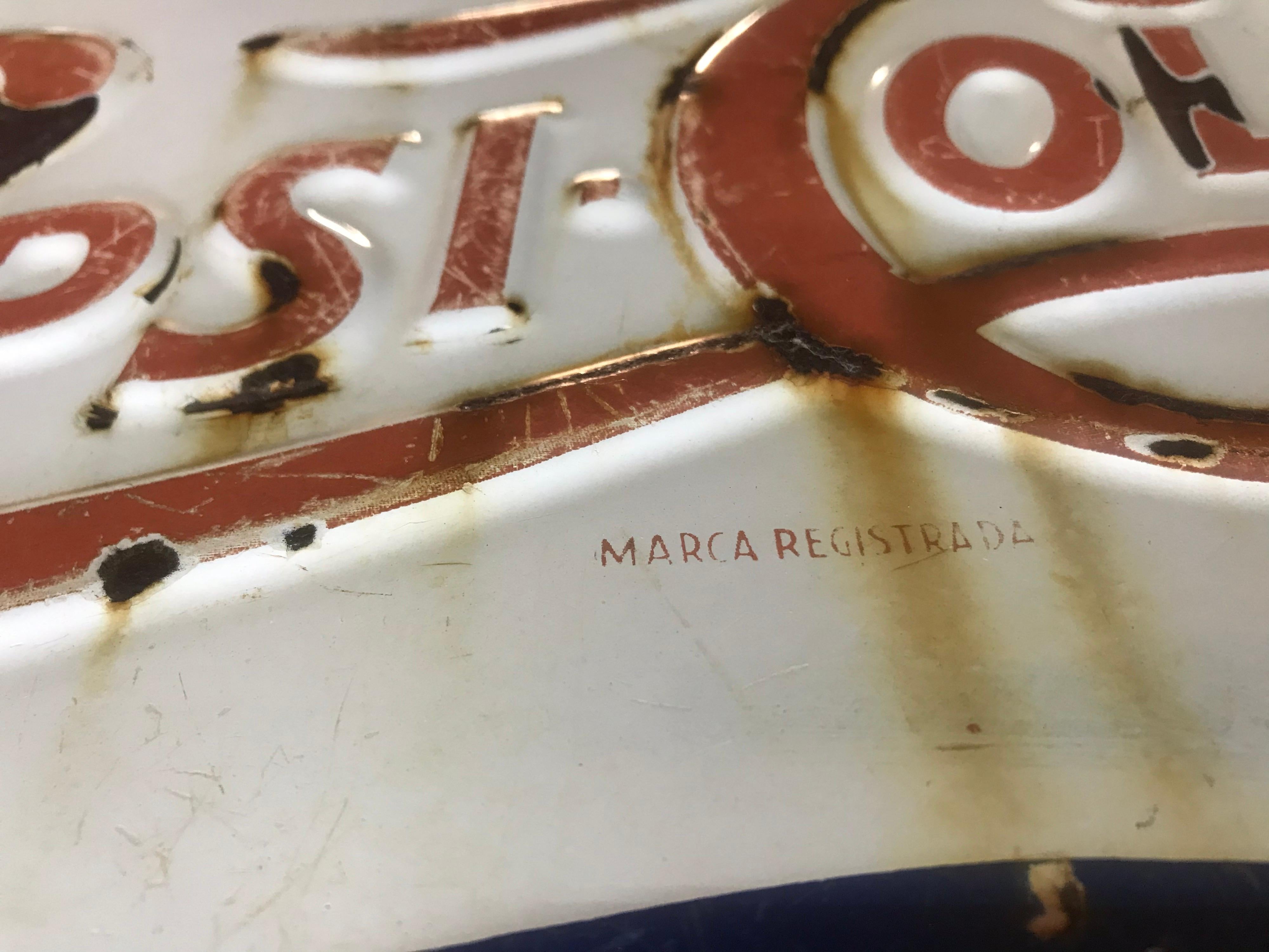 Mexikanisches Metallschild mit geprägter Pepsi-Cola-Flaschenkappe aus den 1950er Jahren (Moderne der Mitte des Jahrhunderts) im Angebot