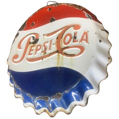 Retro Mexican 1950’s Pepsi Cola Bottle Cap Embossed Metal Sign