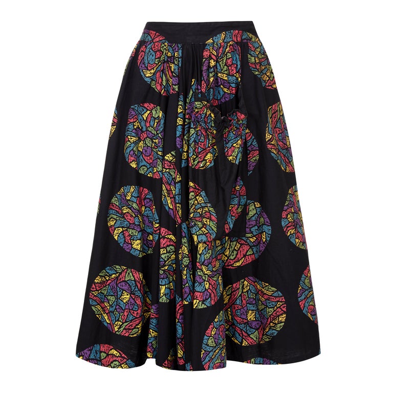 1950s Mexican Stained Glass Novelty Print Festival Skirt  For Sale