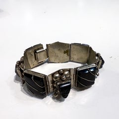 1950s Taxco Onyx Sterling Silver Link Bracelet Mexico