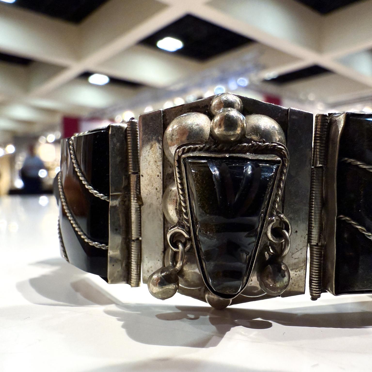 1950s Taxco Onyx Sterling Silver Link Bracelet Mexico For Sale 1