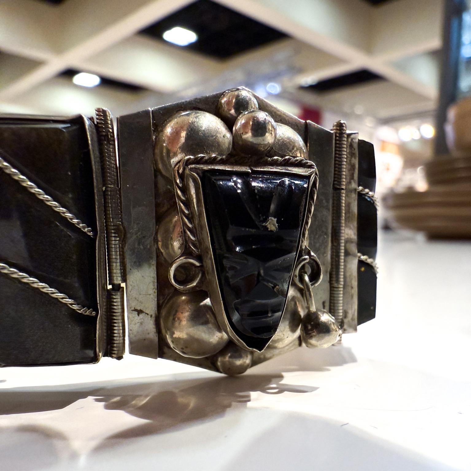 1950s Taxco Onyx Sterling Silver Link Bracelet Mexico For Sale 2