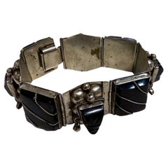 1950er Taxco Onyx Sterlingsilber Gliederarmband Mexiko