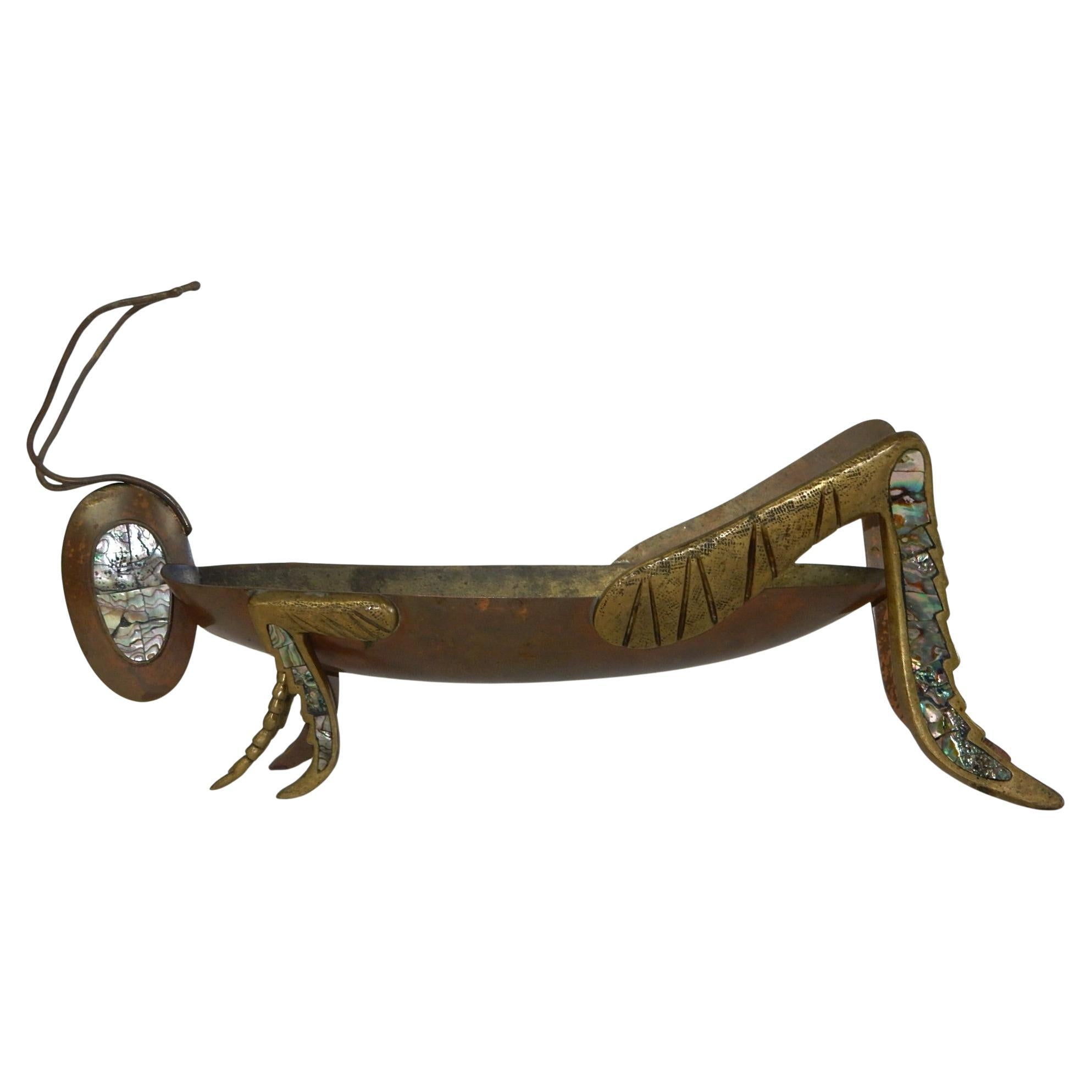 1950's Mexico Brass, Copper & Abalone Sculpture Serving Pieces Bowl Los Castillo For Sale 5