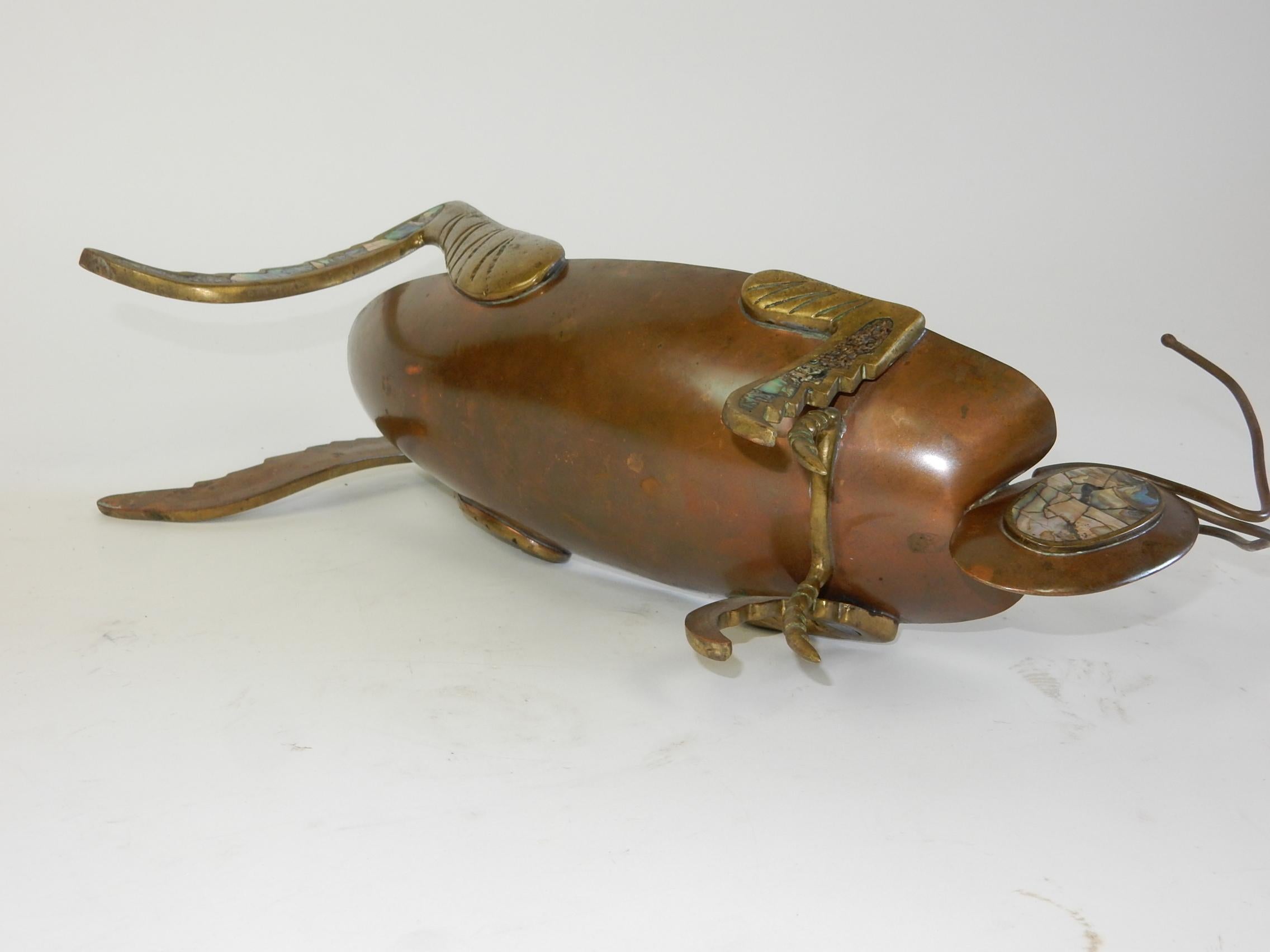 1950's Mexico Brass, Copper & Abalone Sculpture Serving Pieces Bowl Los Castillo For Sale 7
