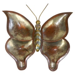 1950's Mexico Brass, Copper & Abalone Sculpture Serving Pieces Bowl Los Castillo