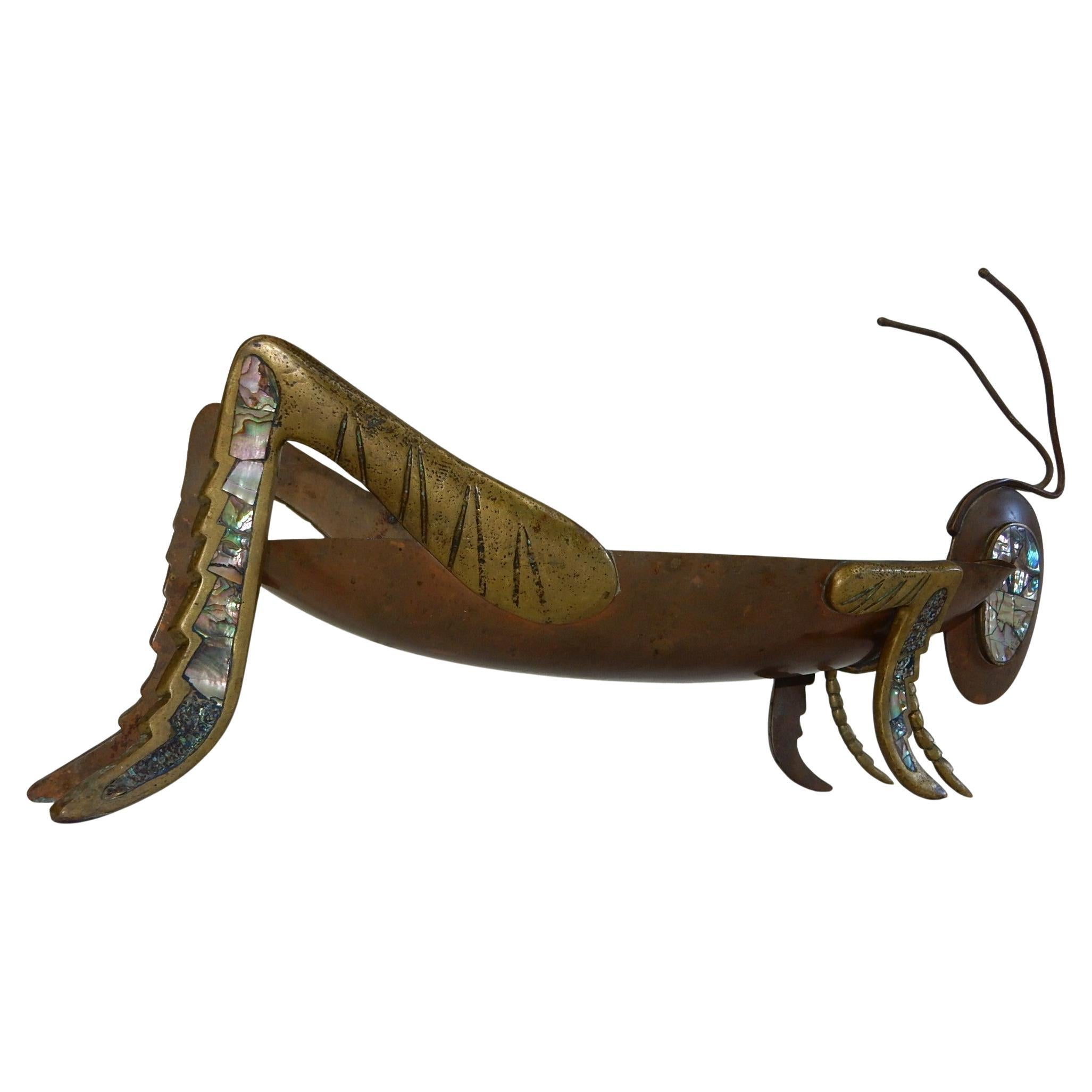 Mexican 1950's Mexico Brass, Copper & Abalone Sculpture Serving Pieces Bowl Los Castillo For Sale