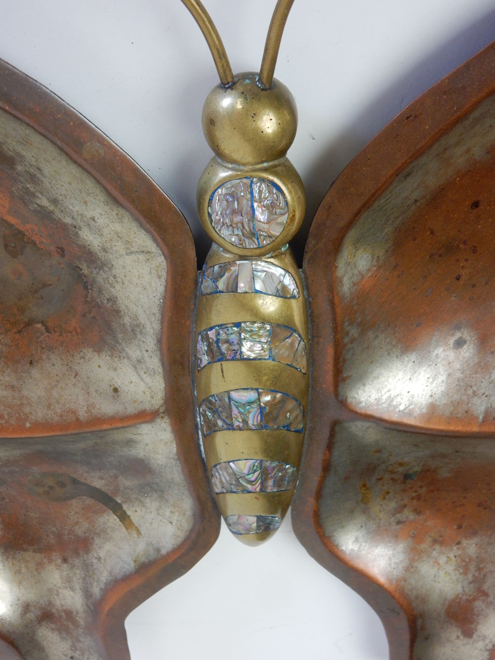 1950's Mexico Brass, Copper & Abalone Sculpture Serving Pieces Bowl Los Castillo For Sale 1