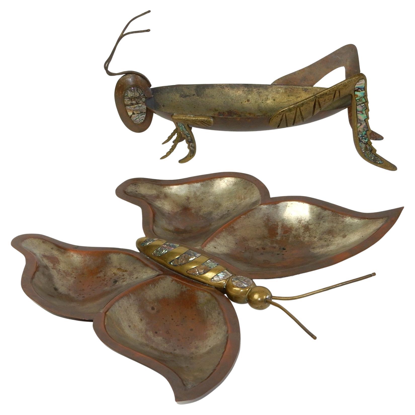 1950's Mexico Brass, Copper & Abalone Sculpture Serving Pieces Bowl Los Castillo For Sale 2