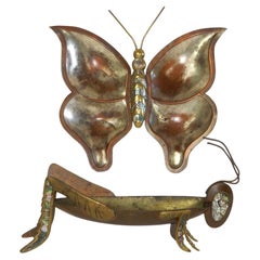 Sculpture en laiton, cuivre et ormeau du Mexique des années 1950, pièces de service, bol Los Castillo