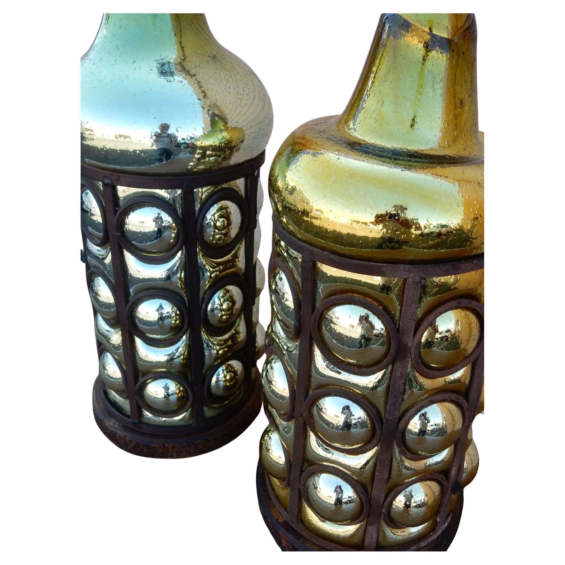 Moresco Lampade in vetro di mercurio a forma di gabbia del Messico degli anni '50 in vendita