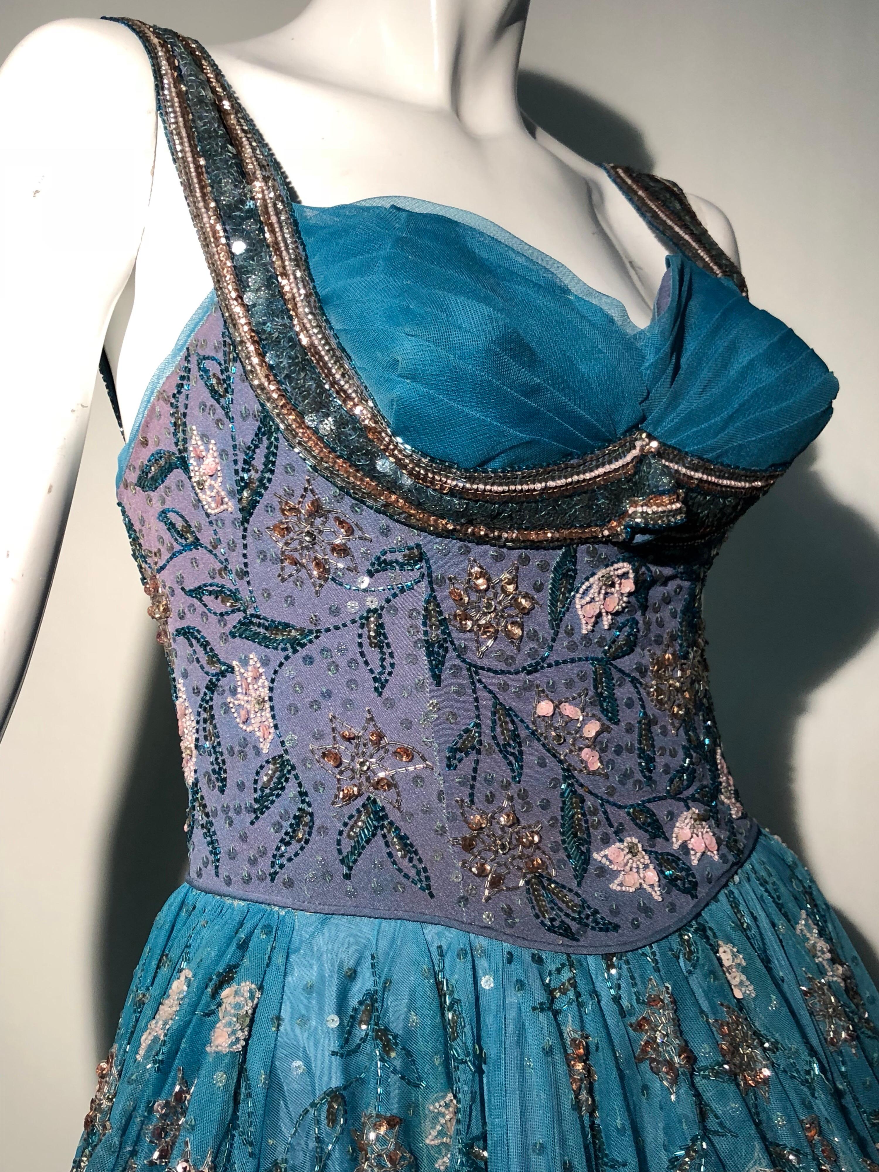 MGM Mme des années 1950. Etoile par Irene Sharaff - Robe de bal haute couture en soie sarcelle profonde en vente 12