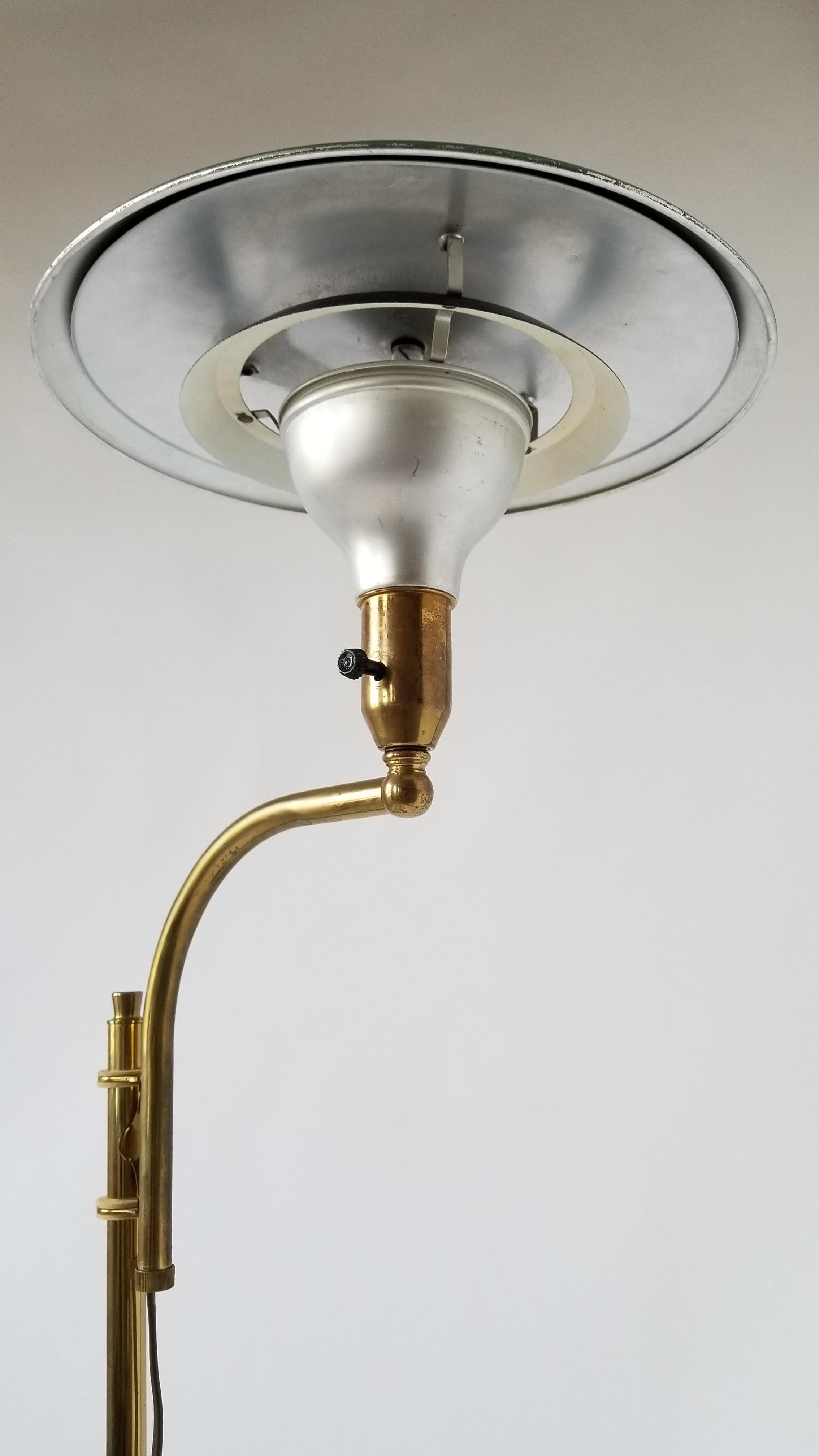 1950s  M.G.Wheeler  Brass and Enameled Aluminium Telescopic  Floor Lamp , USA  1
