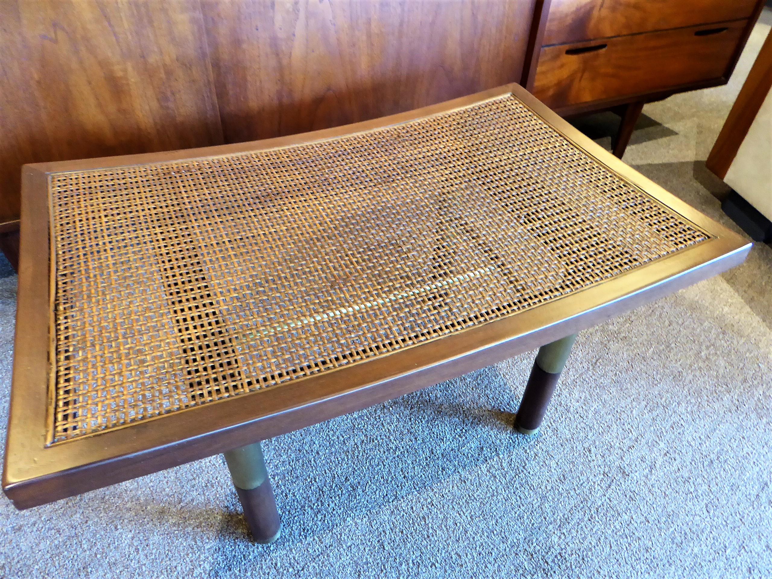1950s Michael Taylor for Baker Far East Collection Cane & Brass Bench 4