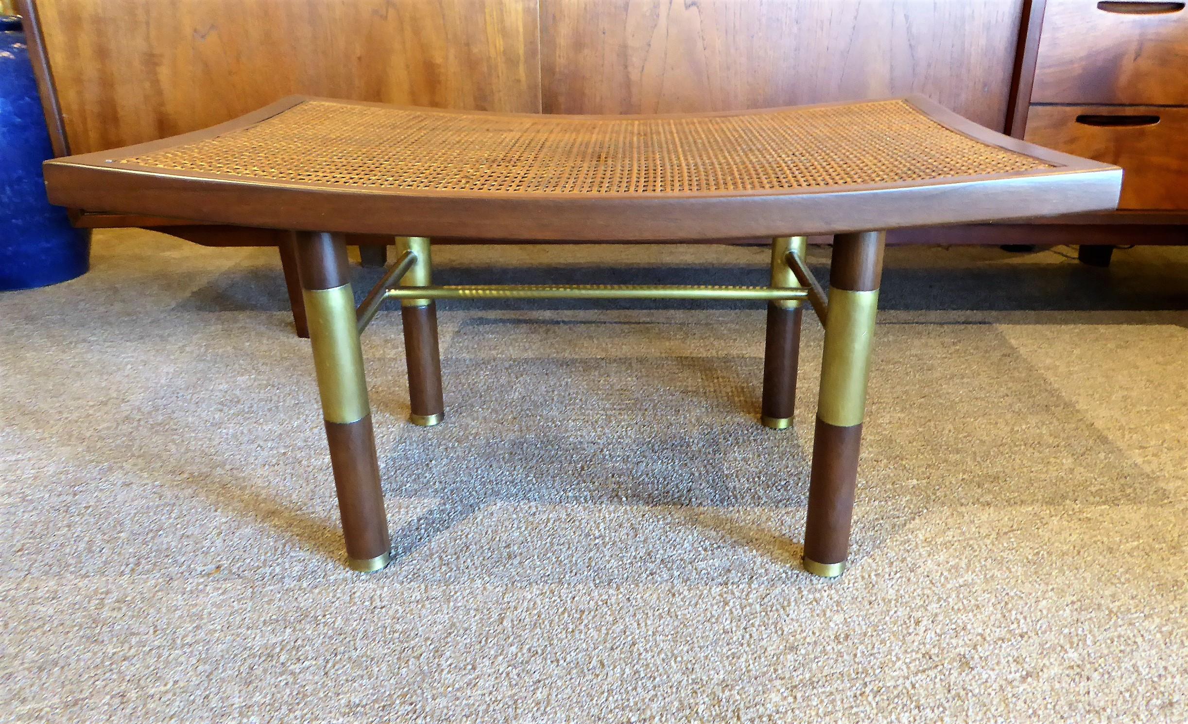 Mid-Century Modern 1950s Michael Taylor for Baker Far East Collection Cane & Brass Bench