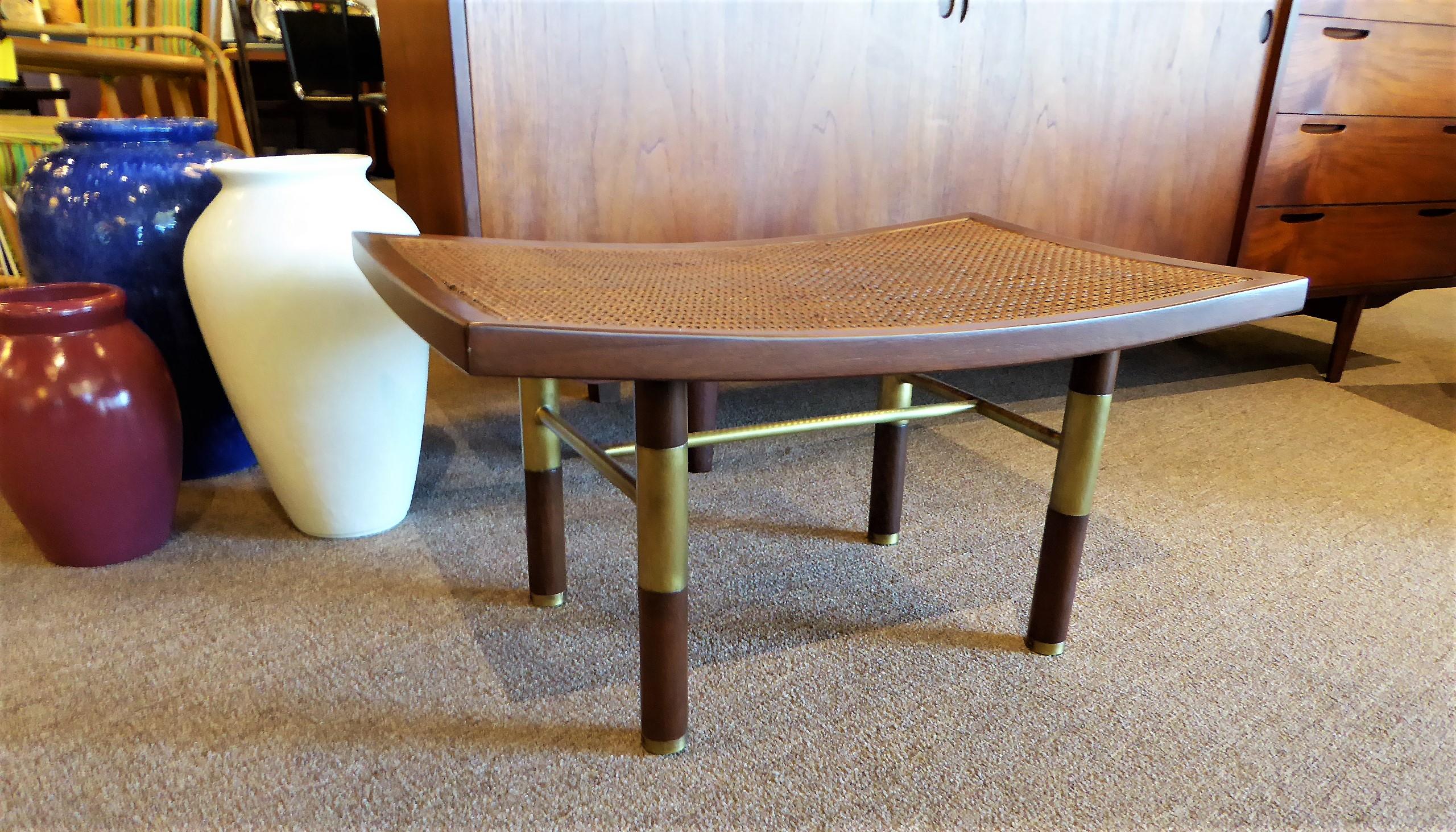 American 1950s Michael Taylor for Baker Far East Collection Cane & Brass Bench