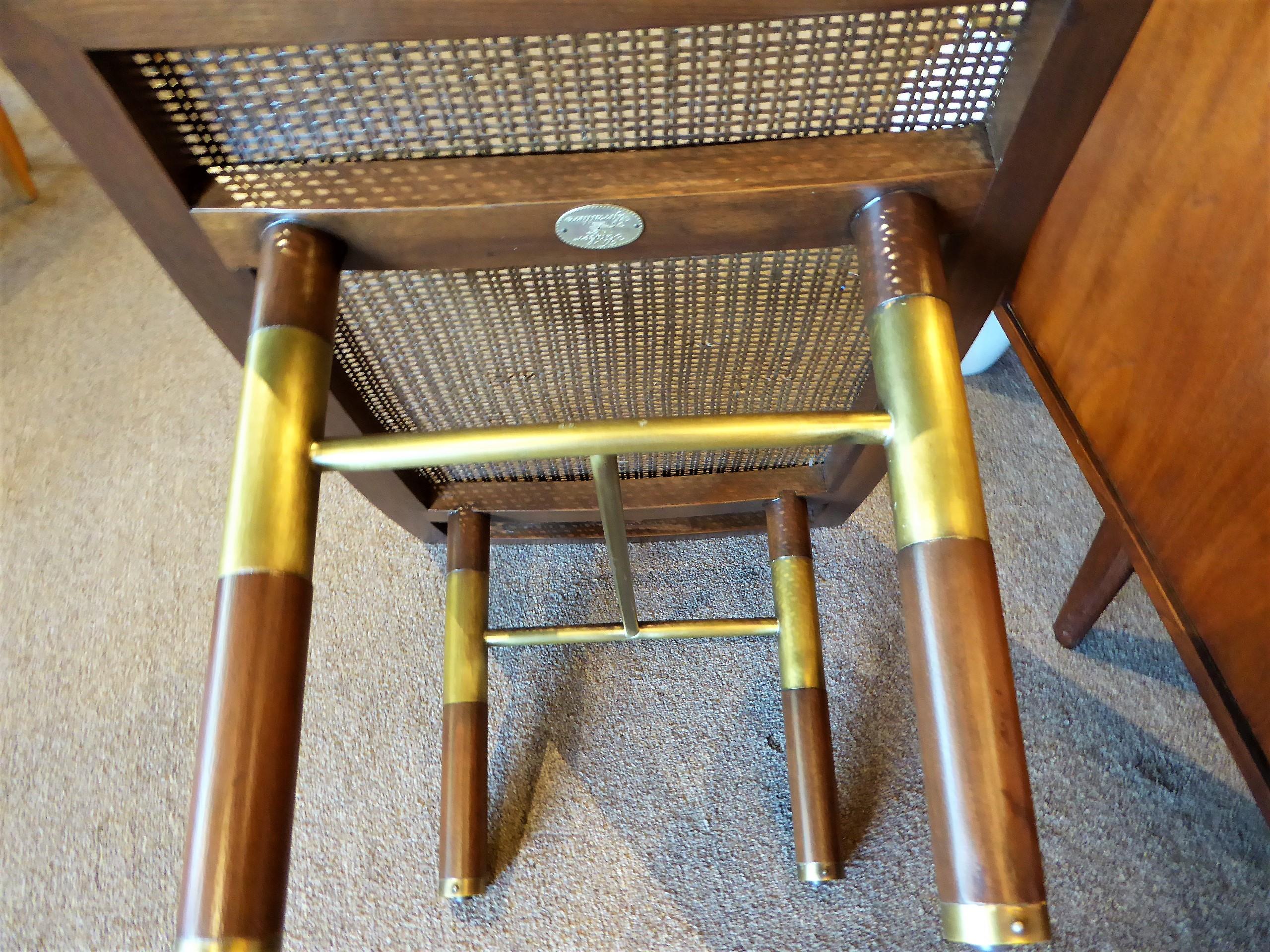 1950s Michael Taylor for Baker Far East Collection Cane & Brass Bench 2