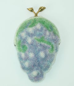 1950's Micro Beaded Change Purse With Fruit Motif