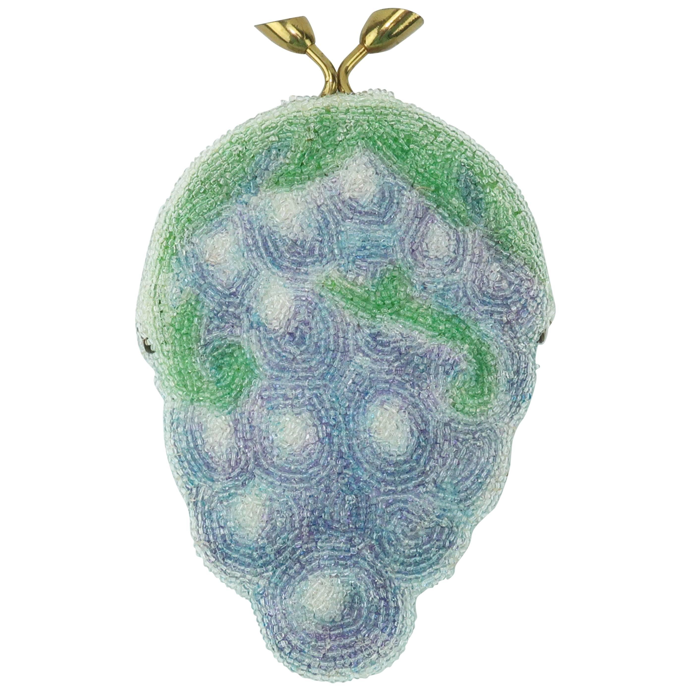 1950's Micro Beaded Change Purse With Fruit Motif