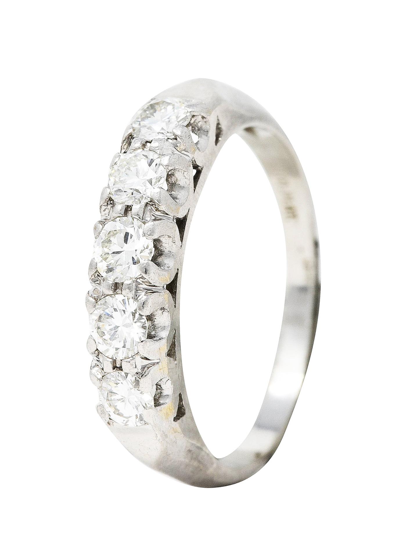 Women's or Men's 1950's Mid-Century 0.50 Carat Diamond Platinum Five Stone Fishtail Band Ring For Sale