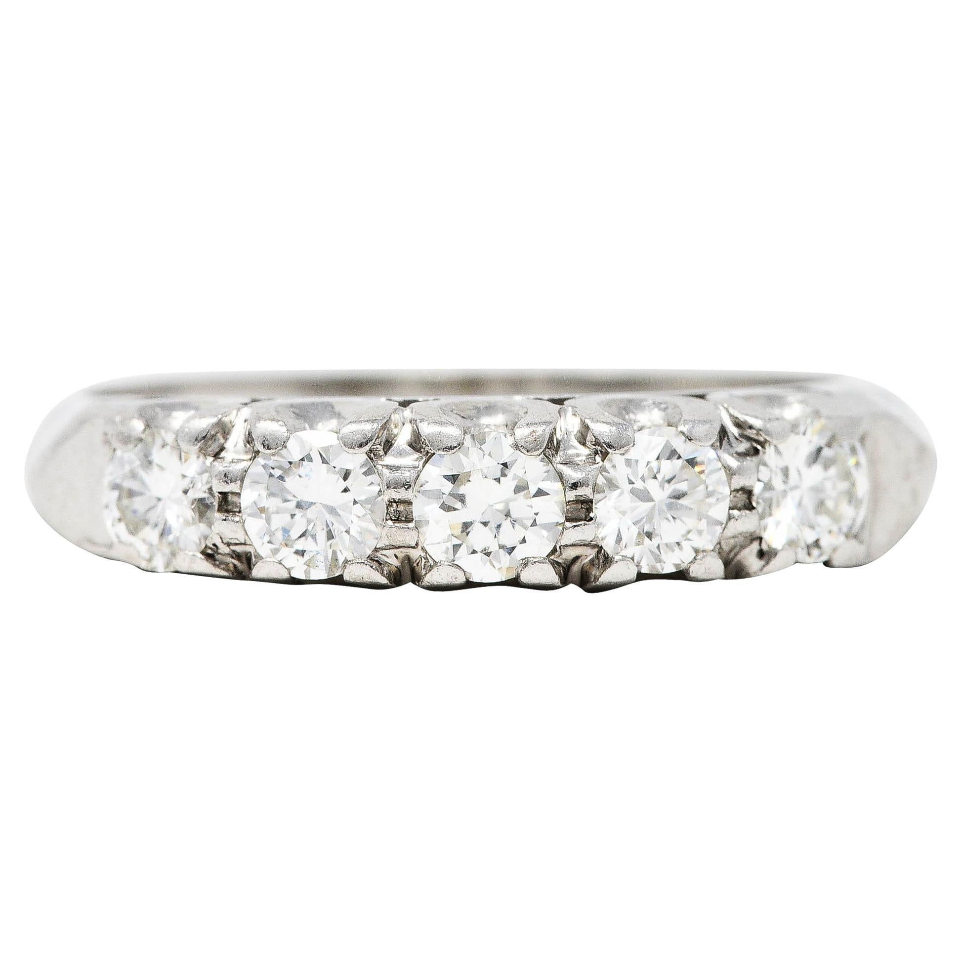 1950's Mid-Century 0.50 Carat Diamond Platinum Five Stone Fishtail Band Ring