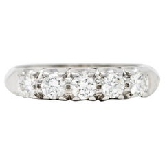 Vintage 1950's Mid-Century 0.50 Carat Diamond Platinum Five Stone Fishtail Band Ring